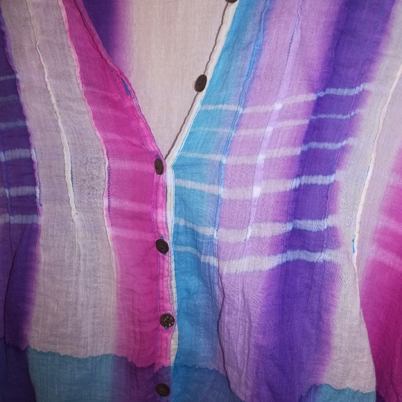 3/4 roll up sleeve colorful sheer blouse - Picture 4 of 8